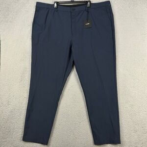 01.Algo Mens Performance Chino Golf Pants 42 Navy Blue Flat Front‎ Pockets NEW